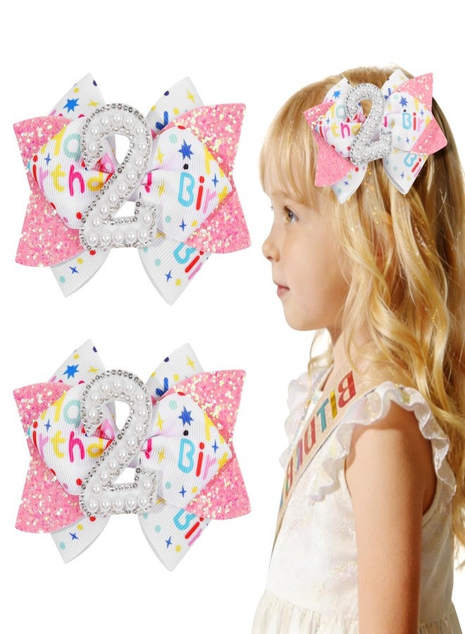 ربطتان للشعر لحفلة عيد ميلاد الطفلة - ربطة شعر لامعة لعيد الميلاد الثاني، بتصميم حلو مستوحى من حفلة الآيس كريم، إكسسوارات شعر وردية اللون للأطفال من عمر سنة إلى 6 سنوات، ملابس وزينة - Image 2